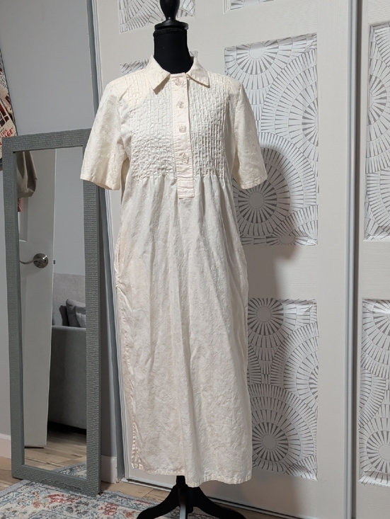 My Secret Shelf Dresses & Skirts - Vintage 80's Classic Cream Pintuck Cotton Dress With Pockets And Shoulder Pads